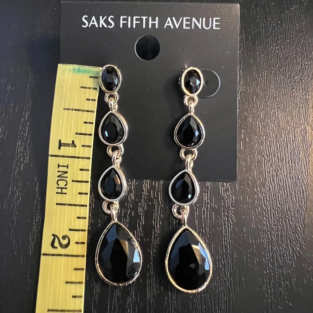 Saks Fifth Avenue Gold tone/Black Drop Earrings - Picture 4 of 5